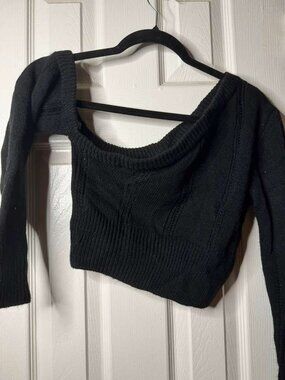 Black Knit Off-Shoulder Crop Top Size S